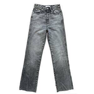 Jemina Straight Leg Raw Hem Acid Black Wash Jeans Pants Denim Size 24